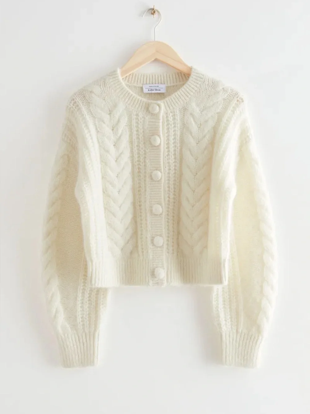 & Other Stories Cropped Cable Knit Wool Alpaca Cardigan Cream M